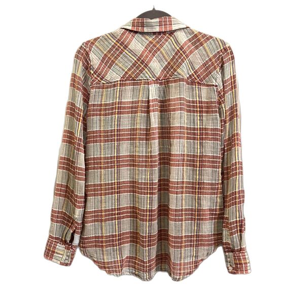 WE THE FREE Free People Multicolor Plaid Button Up Shirt Top Women's Size Medium - Picture 6 of 9